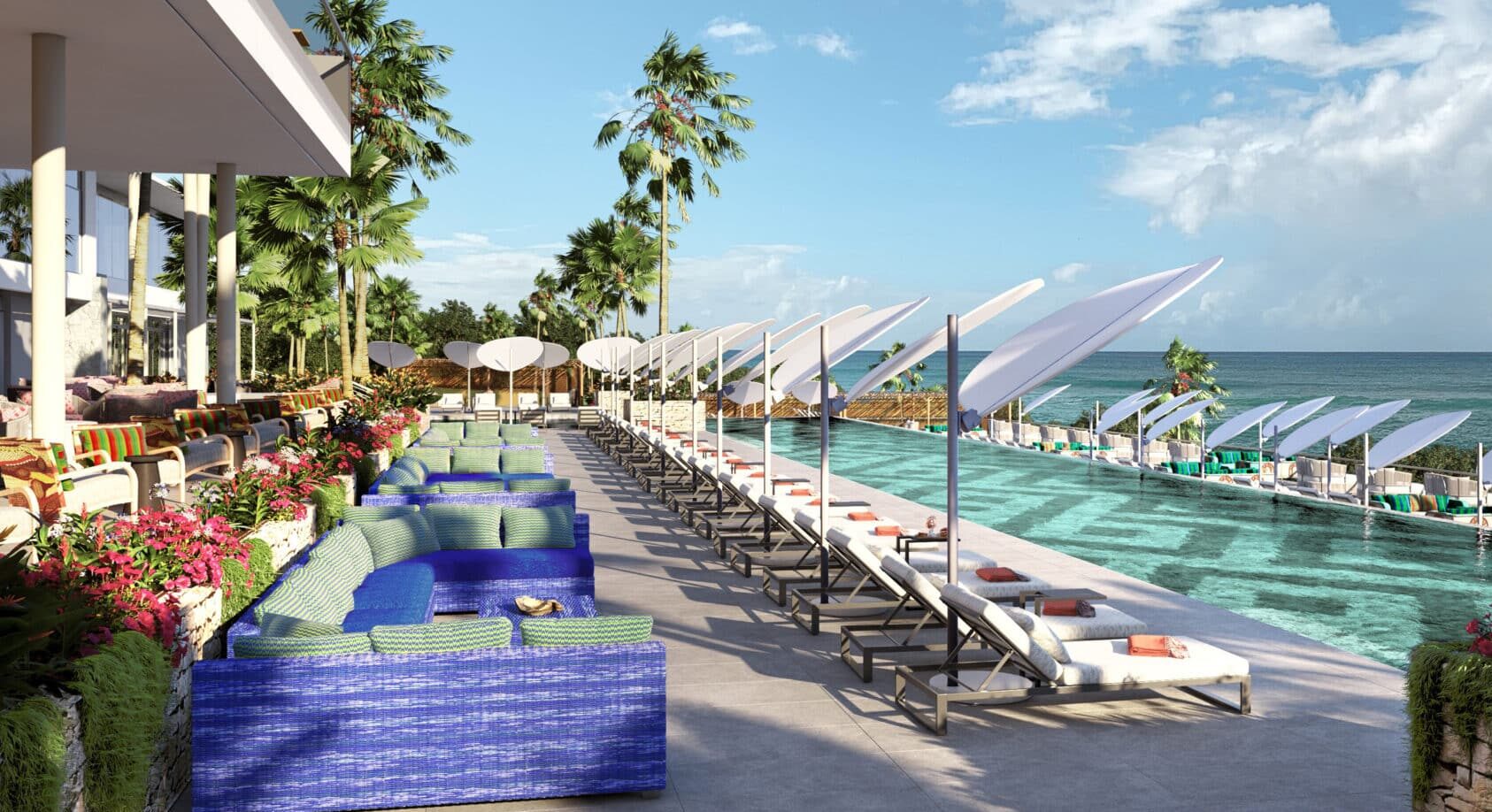swimming pool side with chairs - club med